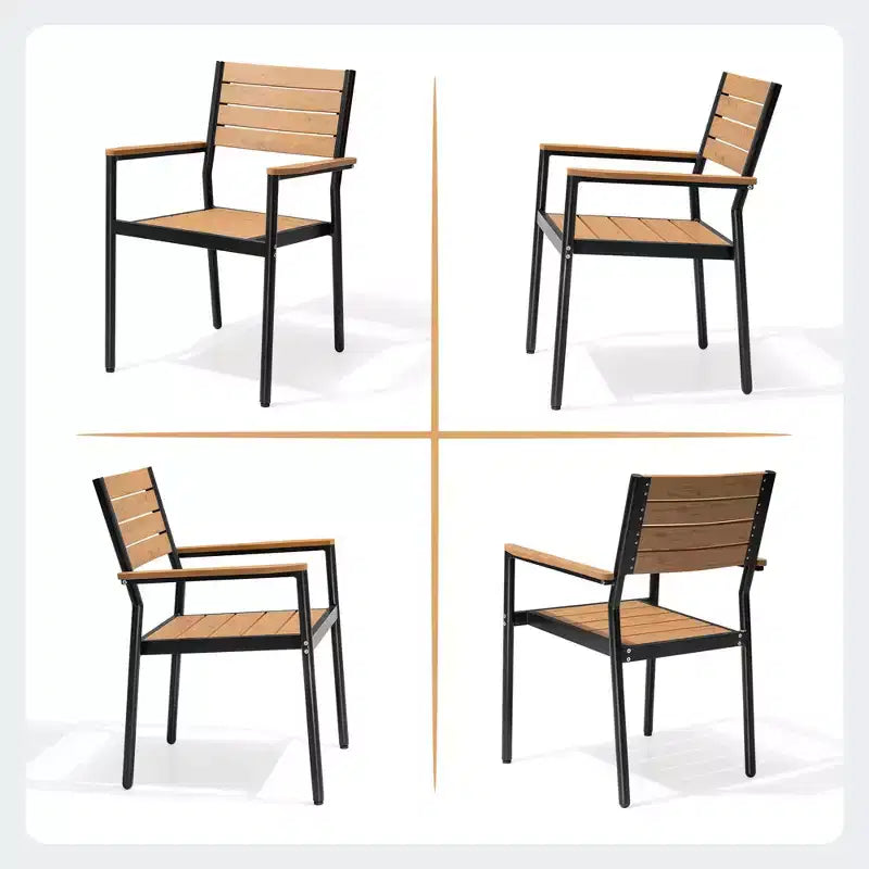 Ensemble de salle à manger d'extérieur Crestlive Products 7 pièces pour 6 personnes Table de patio rectangulaire Cadre en aluminium avec plateau imitation bois et trou pour parasol