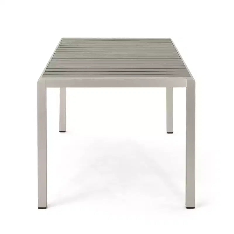 Christopher Knight Home Brooks 7 pcs Outdoor Aluminum and Wood Dining Set with Woven Rope, Gray/Black/Silver