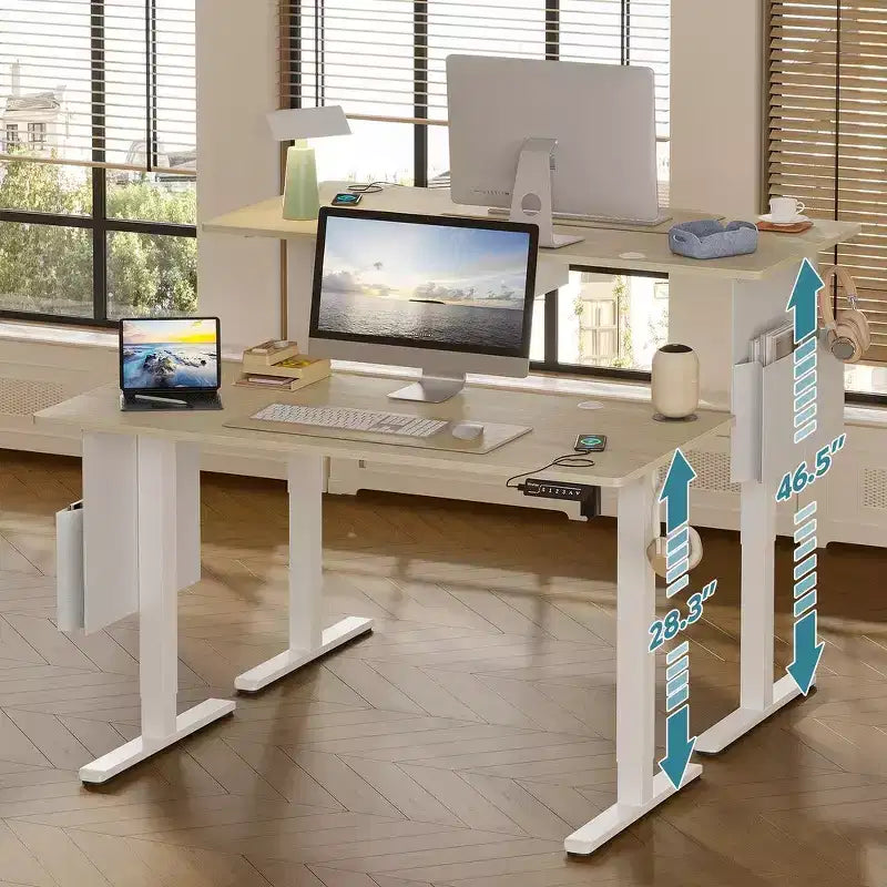 Bestier 55 Electric Standing Computer Desk with USB Port, Height Adjustable Simple Home Office Desk with Hooks & Side Bag, Sit to Stand workstation