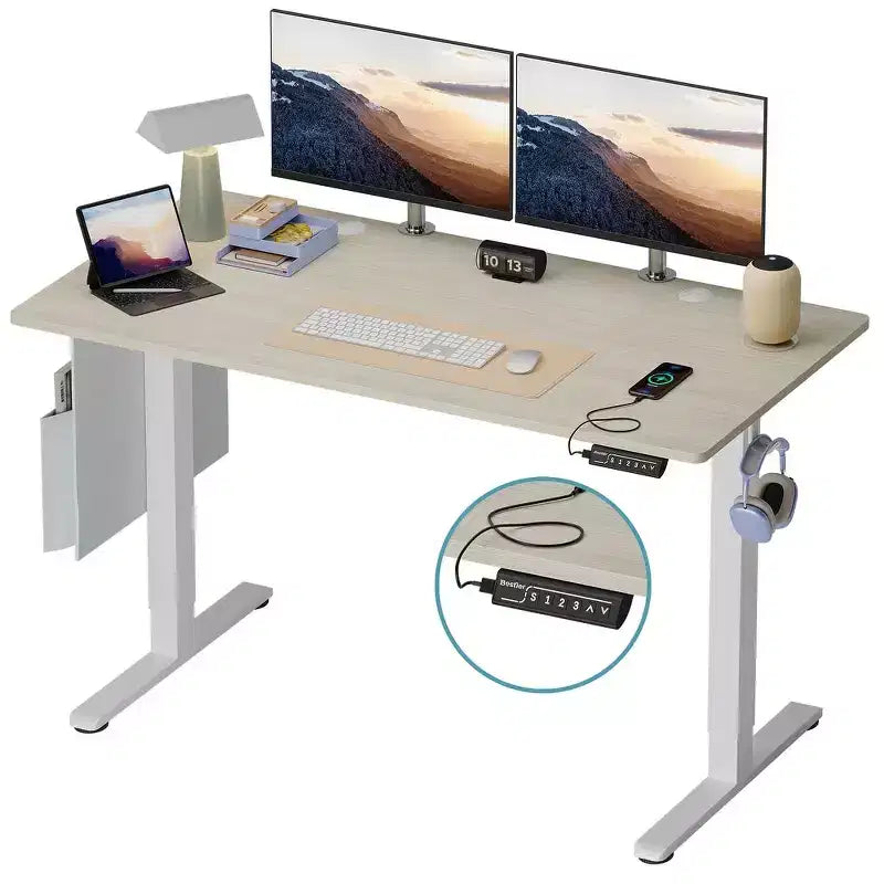 Bestier 55 Electric Standing Computer Desk with USB Port, Height Adjustable Simple Home Office Desk with Hooks & Side Bag, Sit to Stand workstation