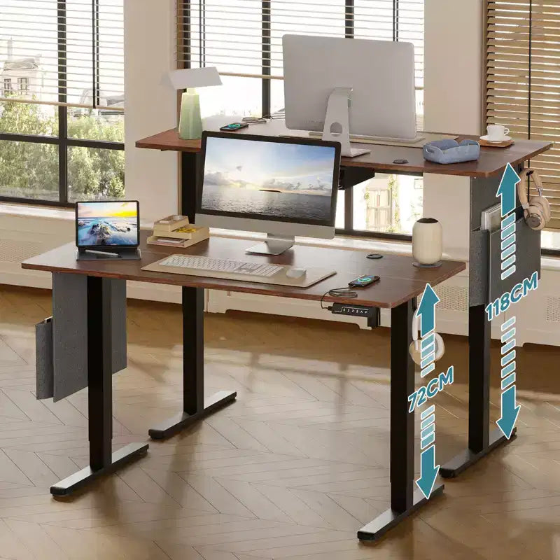 Bestier 55 Electric Standing Computer Desk with USB Port, Height Adjustable Simple Home Office Desk with Hooks & Side Bag, Sit to Stand workstation