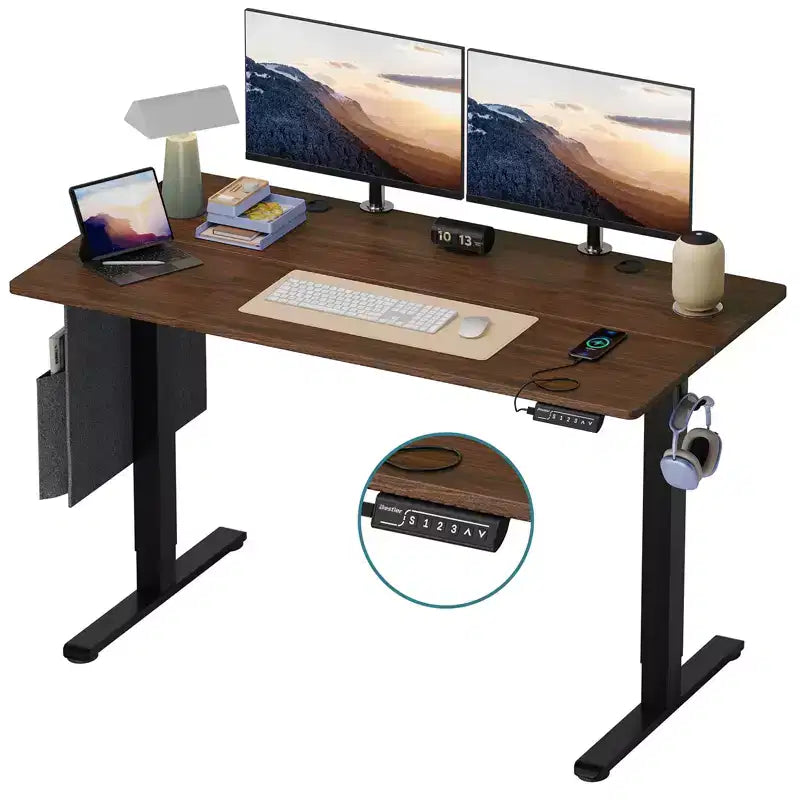 Bestier 55 Electric Standing Computer Desk with USB Port, Height Adjustable Simple Home Office Desk with Hooks & Side Bag, Sit to Stand workstation