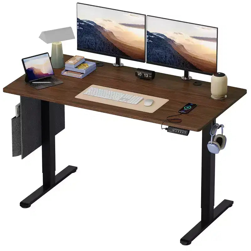 Bestier 55 Electric Standing Computer Desk with USB Port, Height Adjustable Simple Home Office Desk with Hooks & Side Bag, Sit to Stand workstation