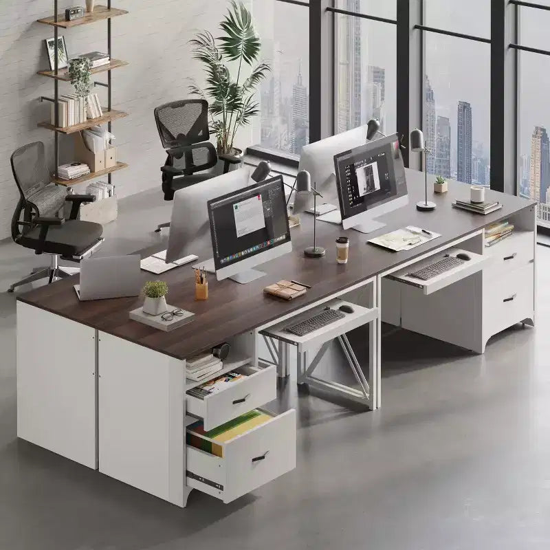Bestier 55'' Office Desk with Keyboard Tray&File Drawers, Industrial Computer Desk with Storage, Wood Teacher Desk for Home Office