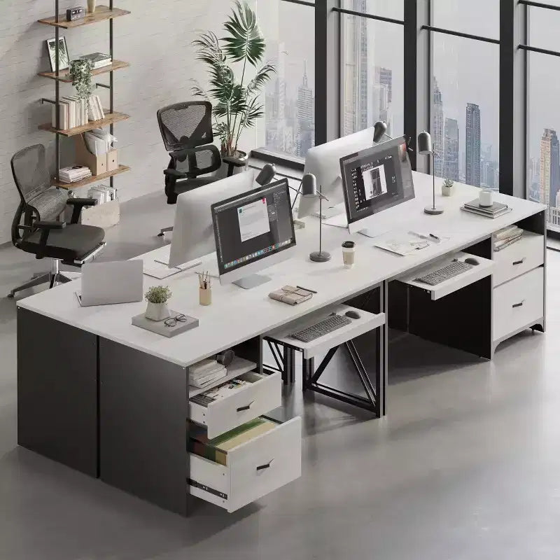 Bestier 55'' Office Desk with Keyboard Tray&File Drawers, Industrial Computer Desk with Storage, Wood Teacher Desk for Home Office