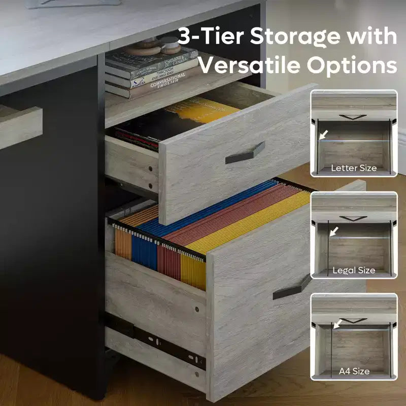 Bestier 55'' Office Desk with Keyboard Tray&File Drawers, Industrial Computer Desk with Storage, Wood Teacher Desk for Home Office