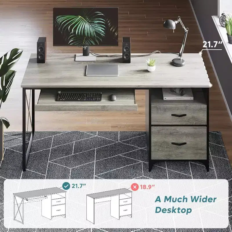 Bestier 55'' Office Desk with Keyboard Tray&File Drawers, Industrial Computer Desk with Storage, Wood Teacher Desk for Home Office