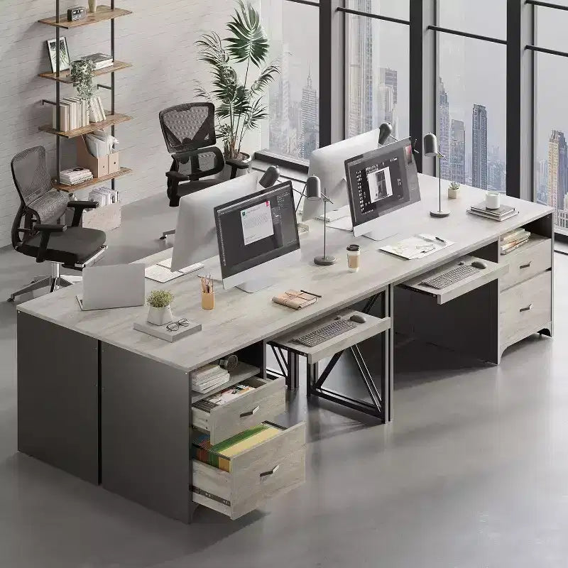 Bestier 55'' Office Desk with Keyboard Tray&File Drawers, Industrial Computer Desk with Storage, Wood Teacher Desk for Home Office