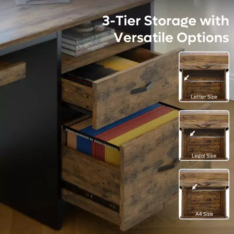 Bestier 55'' Office Desk with Keyboard Tray&File Drawers, Industrial Computer Desk with Storage, Wood Teacher Desk for Home Office