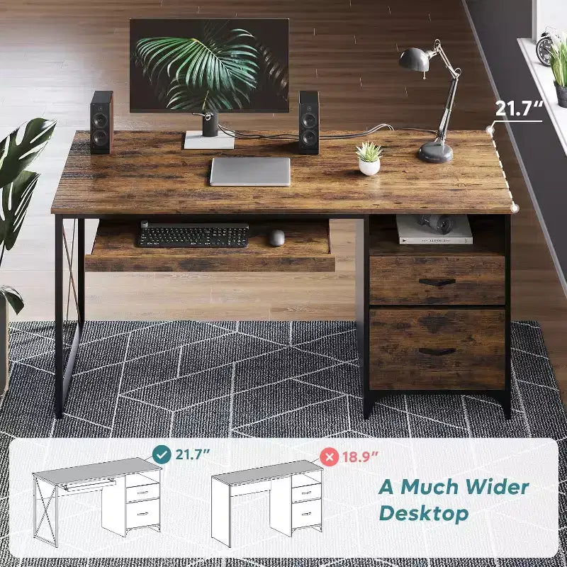 Bestier 55'' Office Desk with Keyboard Tray&File Drawers, Industrial Computer Desk with Storage, Wood Teacher Desk for Home Office