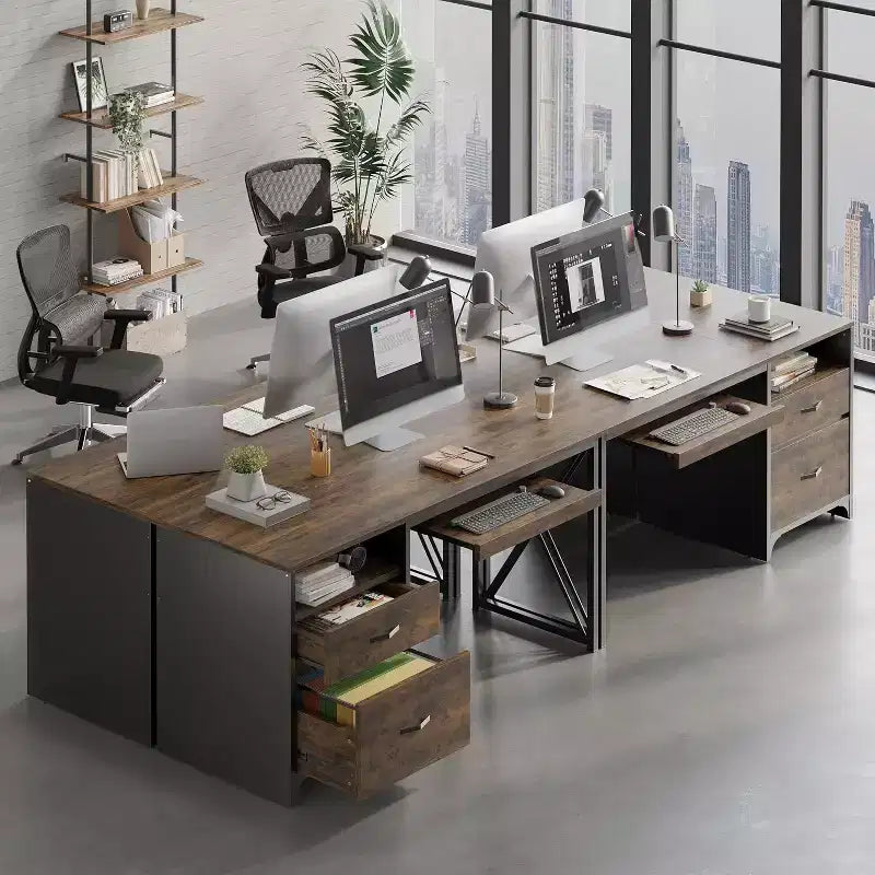 Bestier 55'' Office Desk with Keyboard Tray&File Drawers, Industrial Computer Desk with Storage, Wood Teacher Desk for Home Office