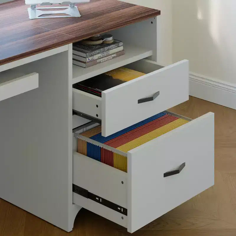 Bestier 55'' Office Desk with Keyboard Tray&File Drawers, Industrial Computer Desk with Storage, Wood Teacher Desk for Home Office