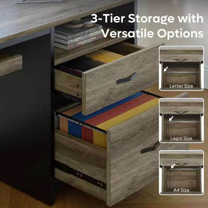 Bestier 55'' Office Desk with Keyboard Tray&File Drawers, Industrial Computer Desk with Storage, Wood Teacher Desk for Home Office