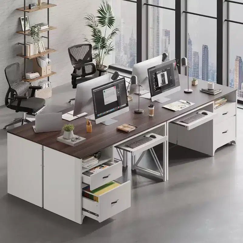 Bestier 55'' Office Desk with Keyboard Tray&File Drawers, Industrial Computer Desk with Storage, Wood Teacher Desk for Home Office