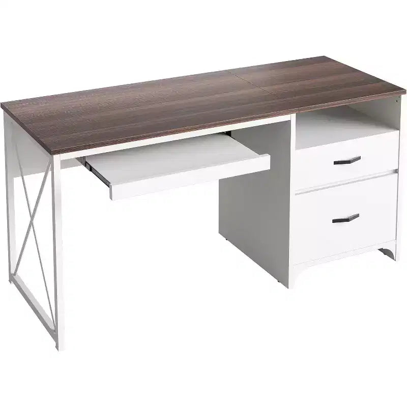 Bestier 55'' Office Desk with Keyboard Tray&File Drawers, Industrial Computer Desk with Storage, Wood Teacher Desk for Home Office