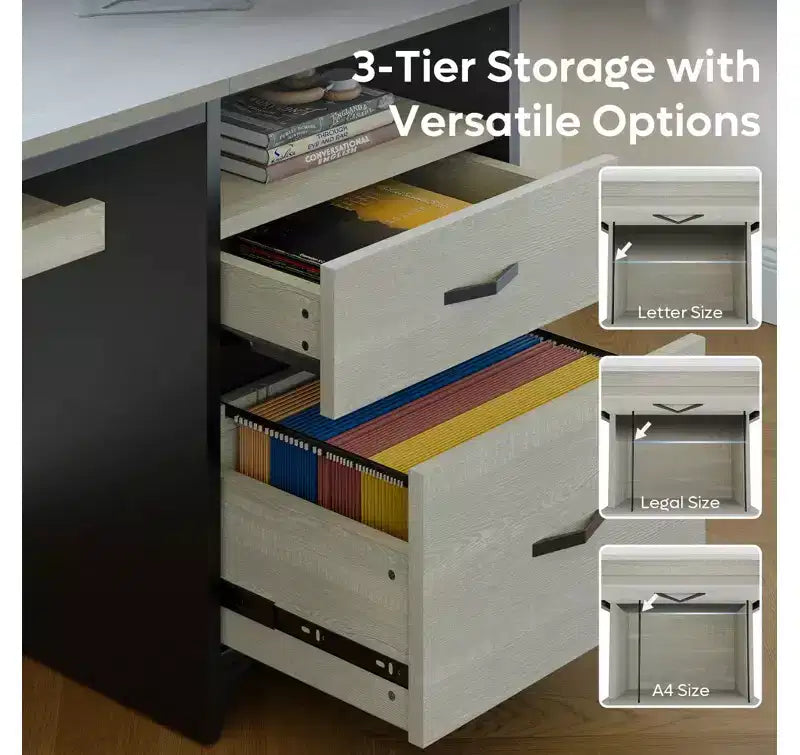 Bestier 55'' Office Desk with Keyboard Tray&File Drawers, Industrial Computer Desk with Storage, Wood Teacher Desk for Home Office