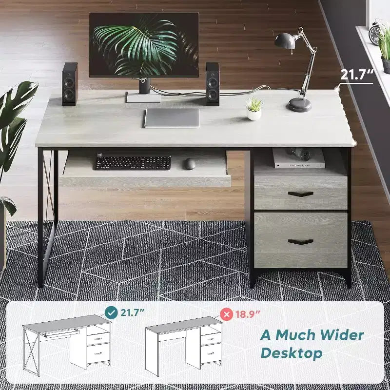 Bestier 55'' Office Desk with Keyboard Tray&File Drawers, Industrial Computer Desk with Storage, Wood Teacher Desk for Home Office