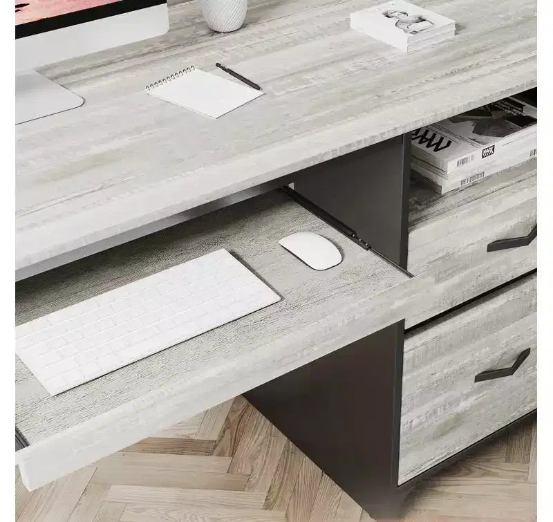 Bestier 55'' Office Desk with Keyboard Tray&File Drawers, Industrial Computer Desk with Storage, Wood Teacher Desk for Home Office