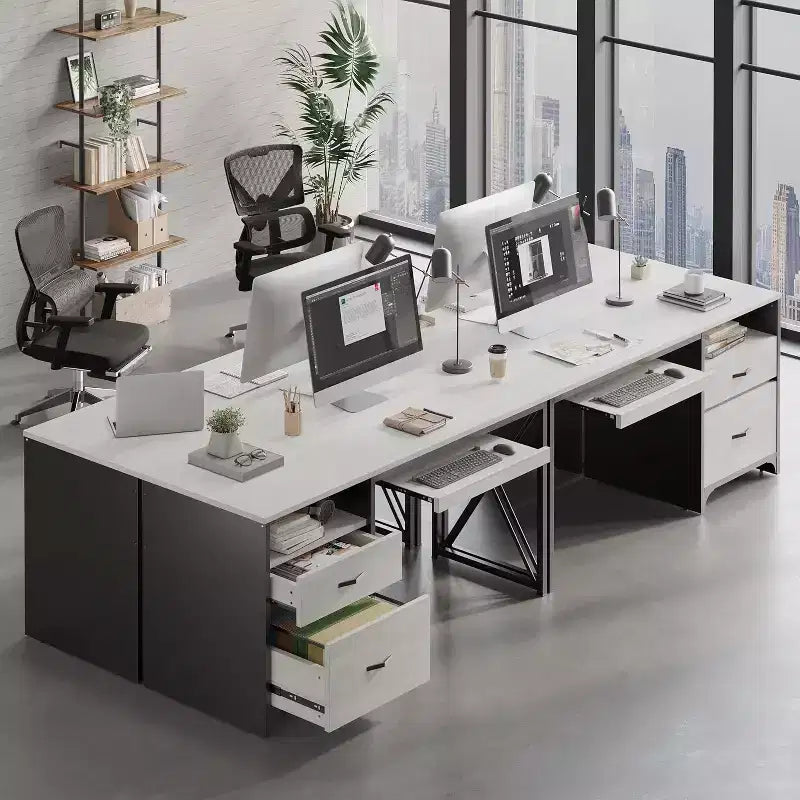 Bestier 55'' Office Desk with Keyboard Tray&File Drawers, Industrial Computer Desk with Storage, Wood Teacher Desk for Home Office