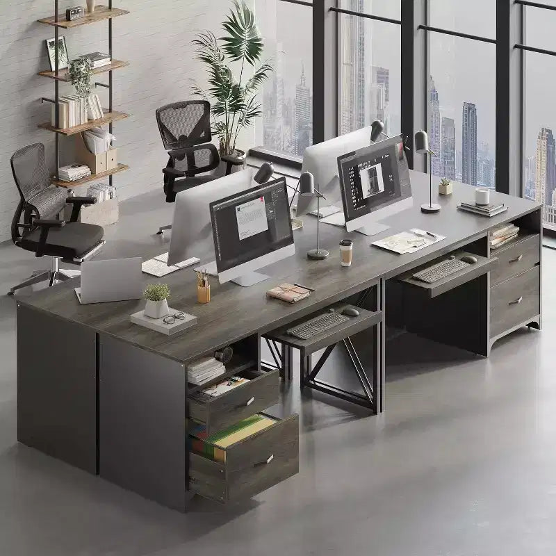 Bestier 55'' Office Desk with Keyboard Tray&File Drawers, Industrial Computer Desk with Storage, Wood Teacher Desk for Home Office