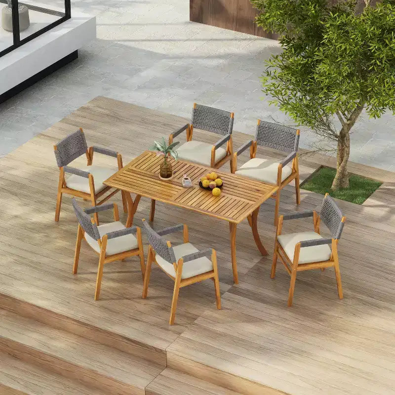 Christopher Knight Home Holomn, ensemble de salle à manger de jardin rustique en 7 pièces en acacia avec coussins