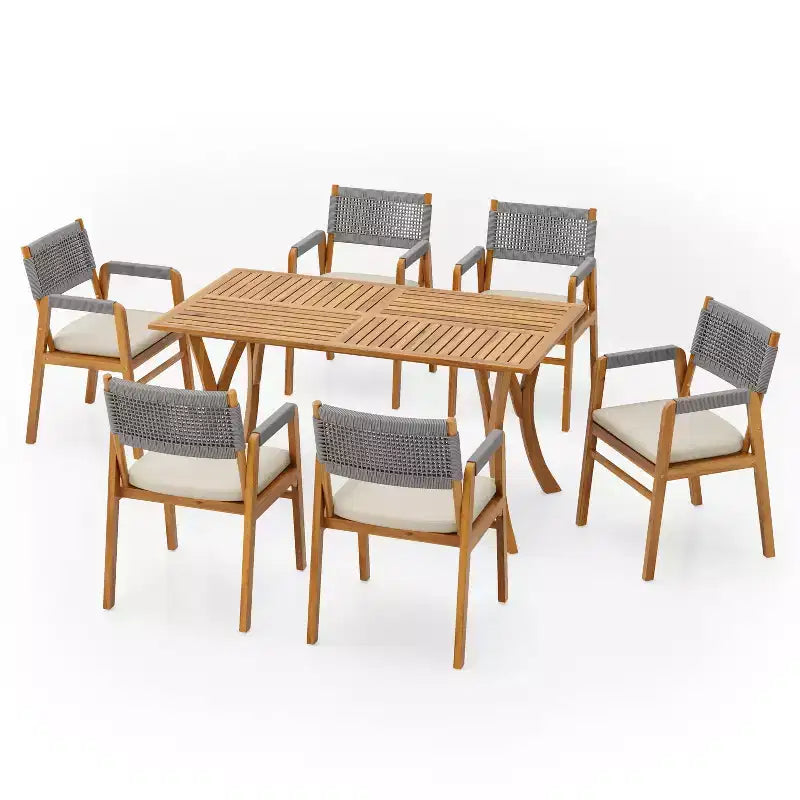 Christopher Knight Home Holomn 7 Pieces Rustic Patio Acacia Dining Set with Cushions