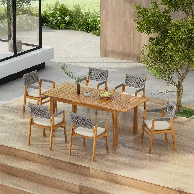 Christopher Knight Home Maria 7 Pieces Rustic Patio Acacia Expandable Dining Set