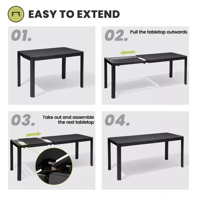 Crestlive Products 6 Person Aluminum Outdoor Dining Set Rectangular Expandable Dining Table with chairs Waterproof Rust-Proof All Weather