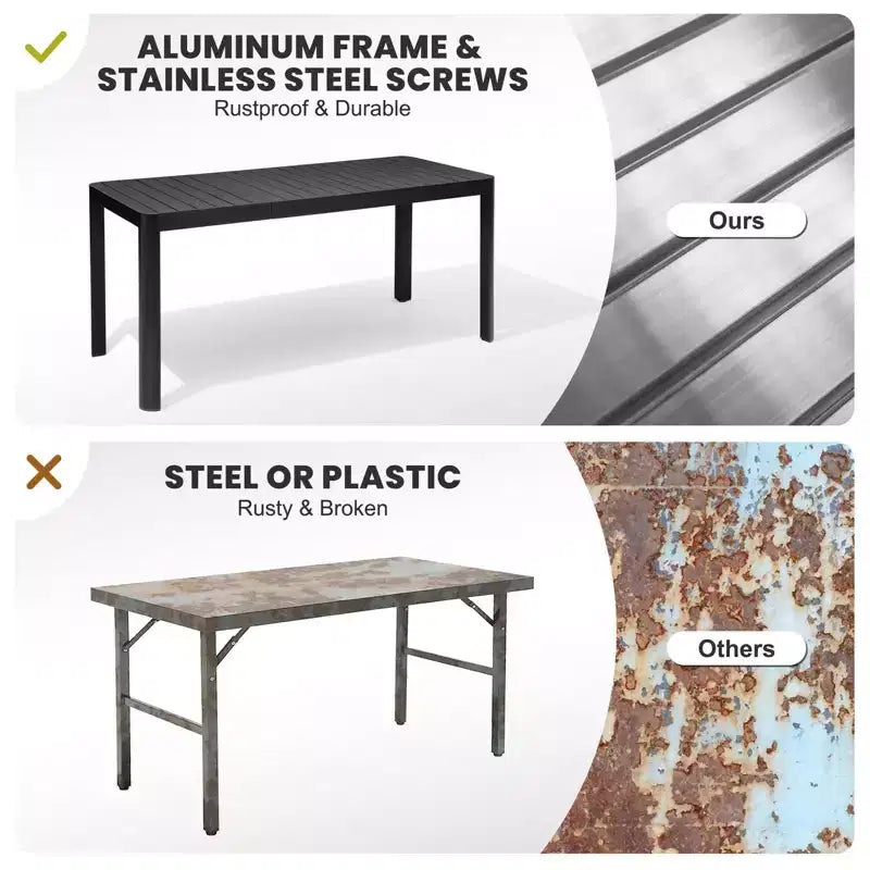 Crestlive Products 6 Person Aluminum Outdoor Dining Set Rectangular Expandable Dining Table with chairs Waterproof Rust-Proof All Weather