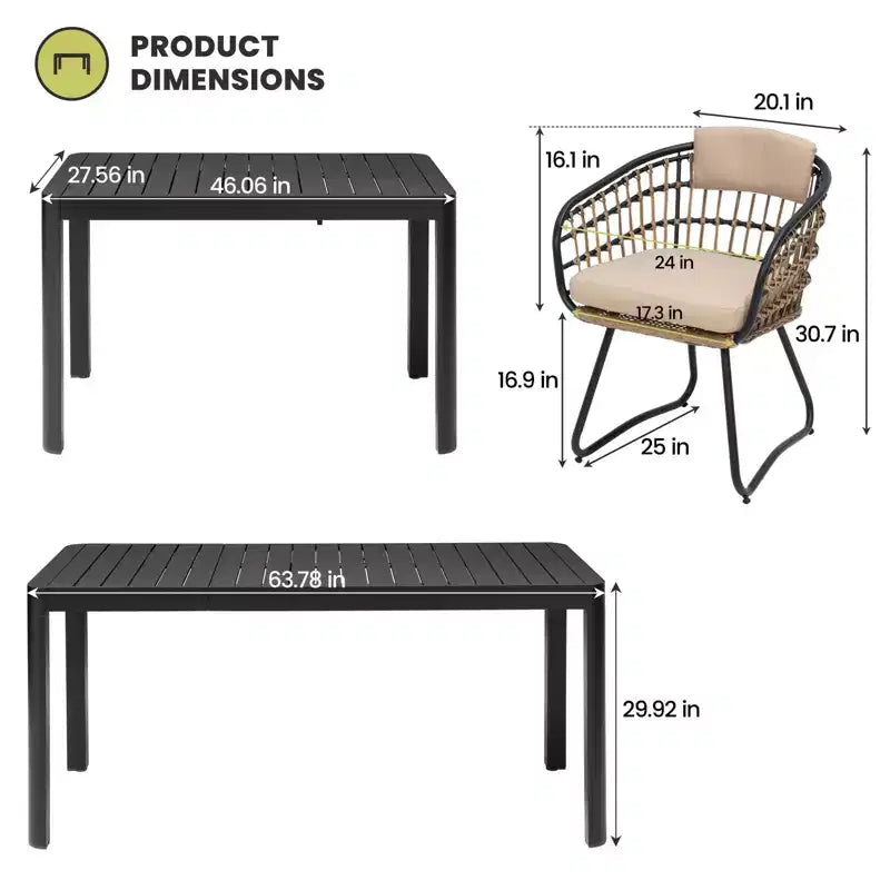 Crestlive Products 6 Person Aluminum Outdoor Dining Set Rectangular Expandable Dining Table with chairs Waterproof Rust-Proof All Weather