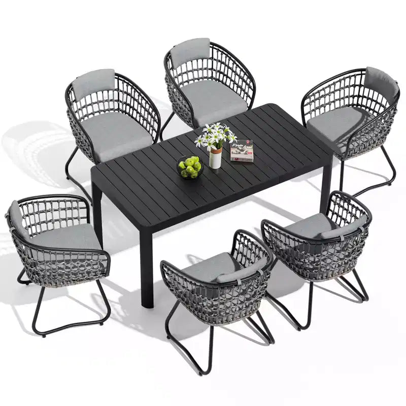 Crestlive Products 6 Person Aluminum Outdoor Dining Set Rectangular Expandable Dining Table with chairs Waterproof Rust-Proof All Weather