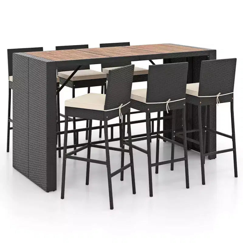 Costway 7 Pieces Patio Bar Set with Acacia Wood Tabletop & Removable Cushions Outdoor