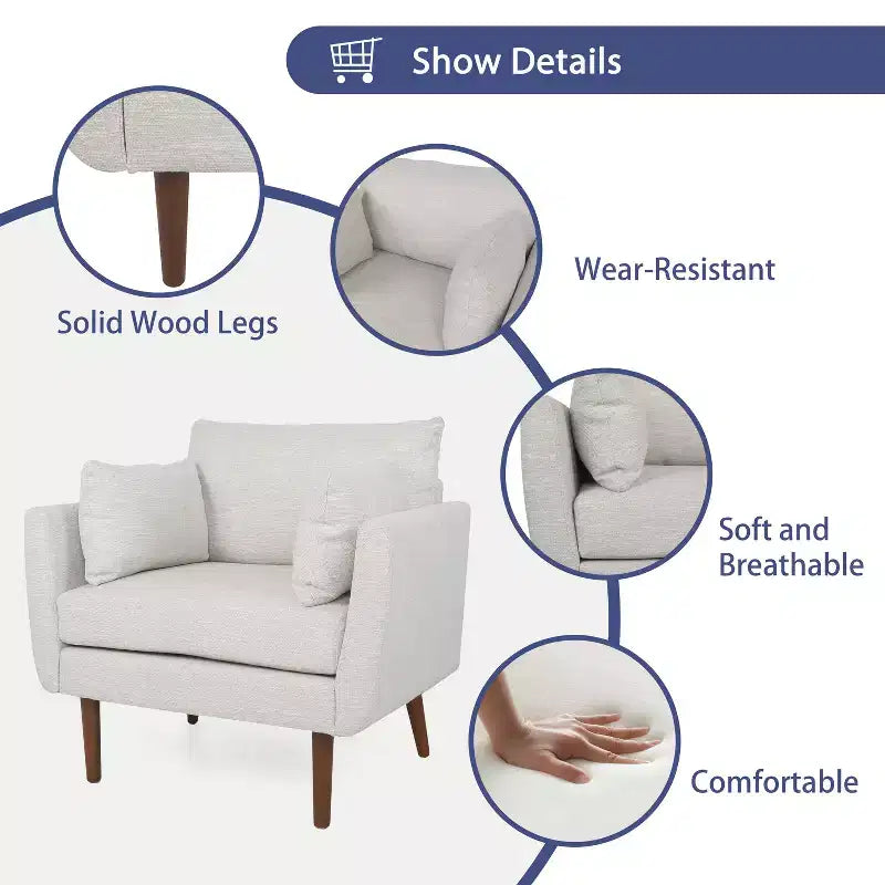 GDFStudio Viewland Contemporary Fabric Upholstered Club Chair with Accent Pillows