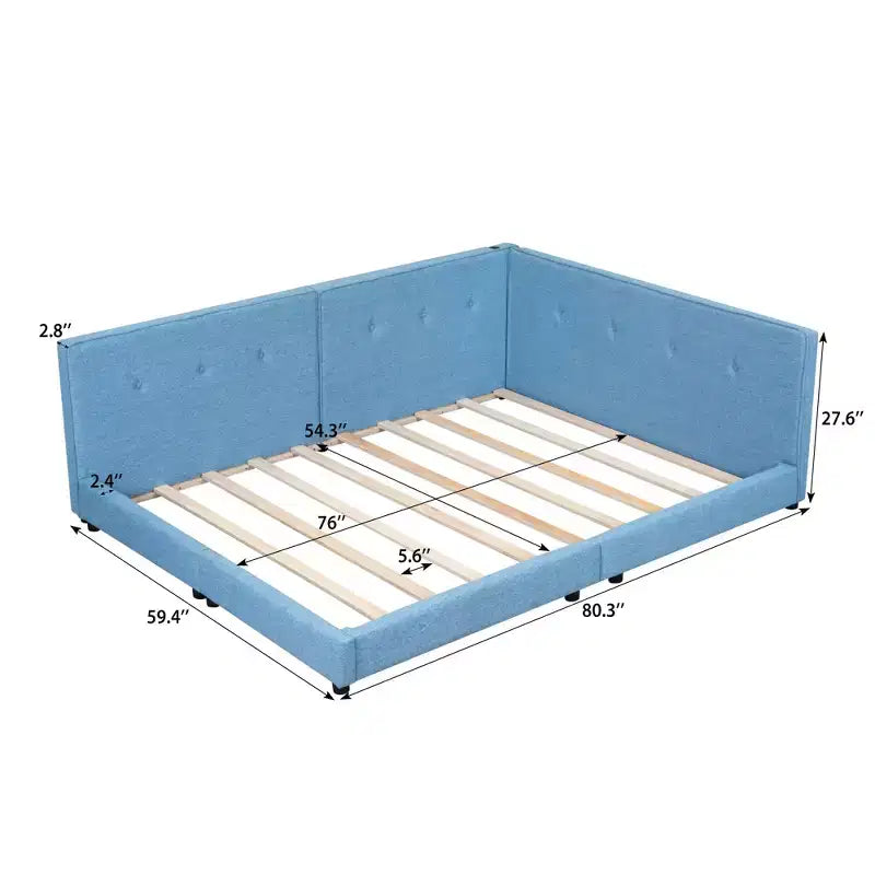 Queen/Full Size Platform Bed Frame, Upholstered Floor Bed Daybed with USB Ports -ModernLuxe