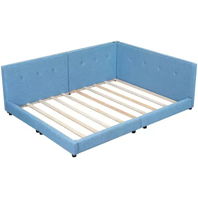 Queen/Full Size Platform Bed Frame, Upholstered Floor Bed Daybed with USB Ports -ModernLuxe