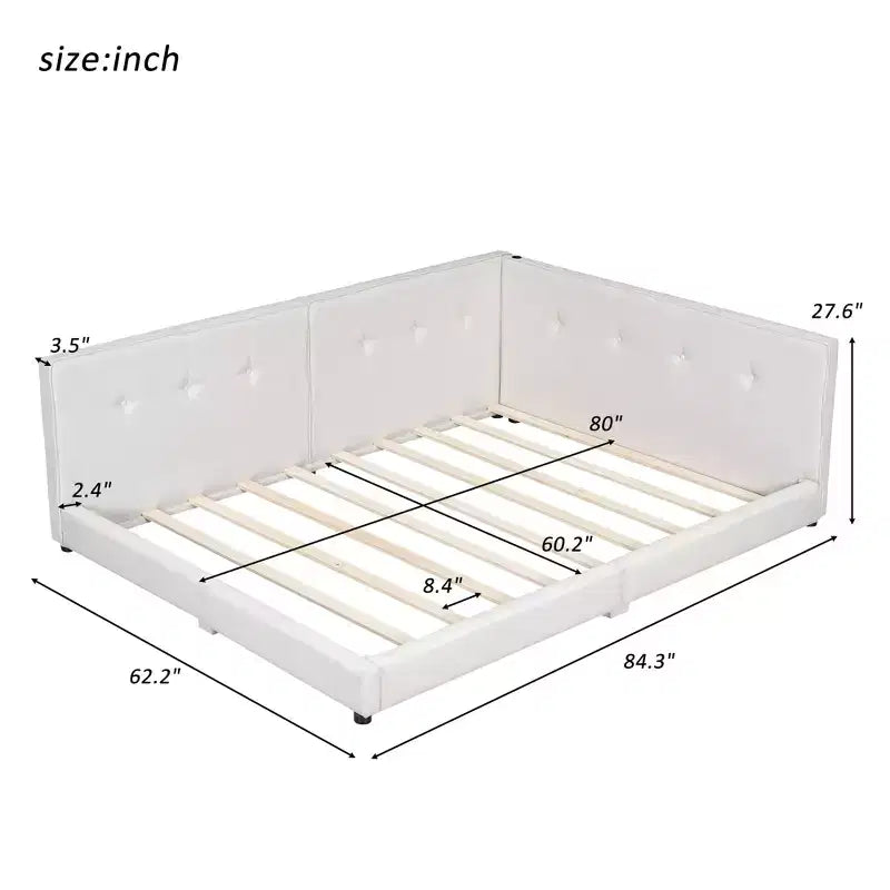 Queen/Full Size Platform Bed Frame, Upholstered Floor Bed Daybed with USB Ports -ModernLuxe