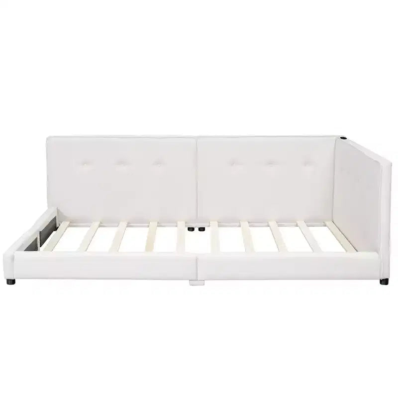 Queen/Full Size Platform Bed Frame, Upholstered Floor Bed Daybed with USB Ports -ModernLuxe