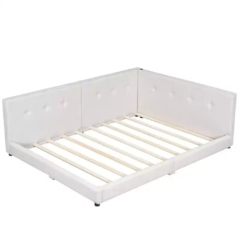 Queen/Full Size Platform Bed Frame, Upholstered Floor Bed Daybed with USB Ports -ModernLuxe