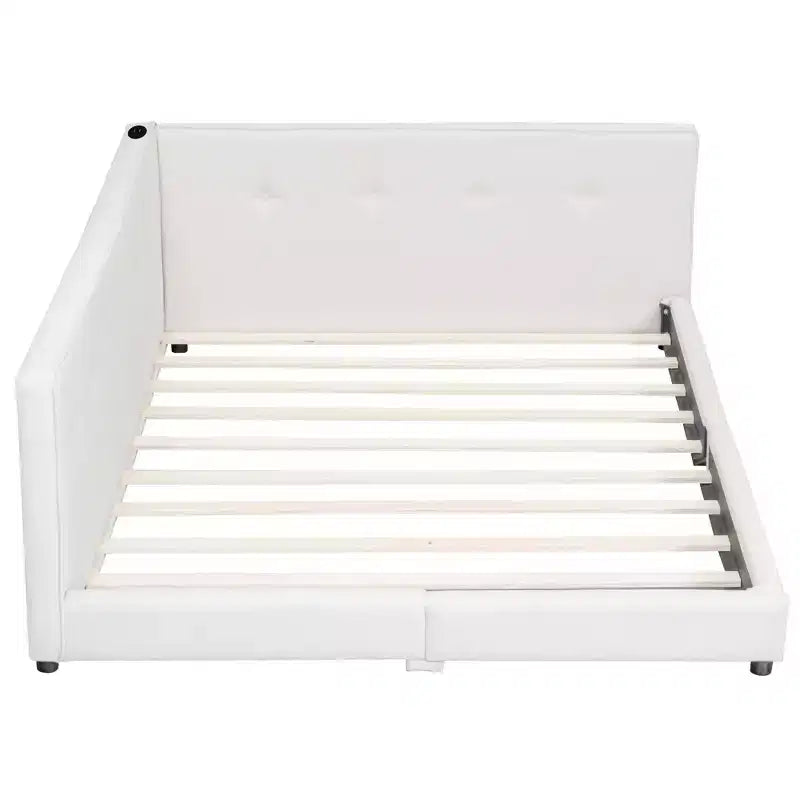 Queen/Full Size Platform Bed Frame, Upholstered Floor Bed Daybed with USB Ports -ModernLuxe