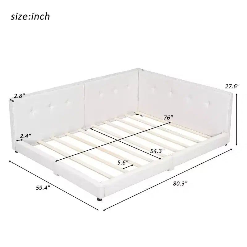 Queen/Full Size Platform Bed Frame, Upholstered Floor Bed Daybed with USB Ports -ModernLuxe