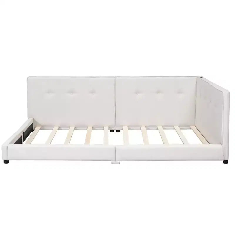 Queen/Full Size Platform Bed Frame, Upholstered Floor Bed Daybed with USB Ports -ModernLuxe