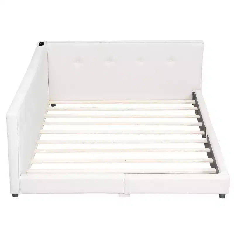 Queen/Full Size Platform Bed Frame, Upholstered Floor Bed Daybed with USB Ports -ModernLuxe