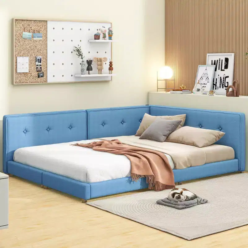 Queen/Full Size Platform Bed Frame, Upholstered Floor Bed Daybed with USB Ports -ModernLuxe