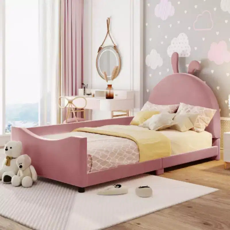 Twin-Size Upholstered Daybed featuring a Bunny Ear-Shaped Headboard