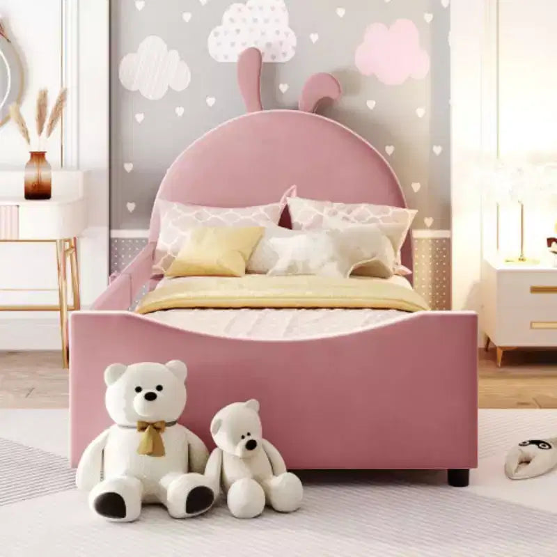 Twin-Size Upholstered Daybed featuring a Bunny Ear-Shaped Headboard