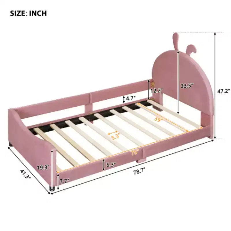 Twin-Size Upholstered Daybed featuring a Bunny Ear-Shaped Headboard