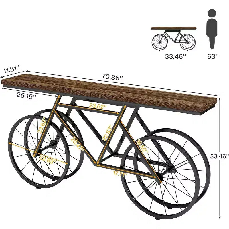 Tribesigns 70.9-inch Narrow Console Table with Bicycle Metal Base, Long Sofa Table Behind Couch for Living Room Entrance