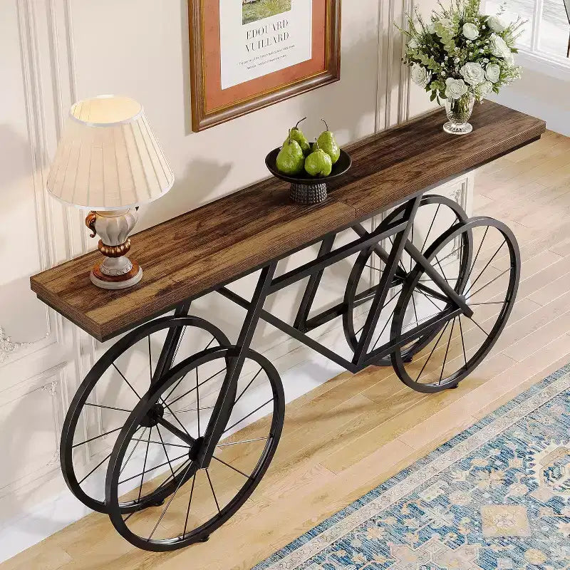 Tribesigns 70.9-inch Narrow Console Table with Bicycle Metal Base, Long Sofa Table Behind Couch for Living Room Entrance