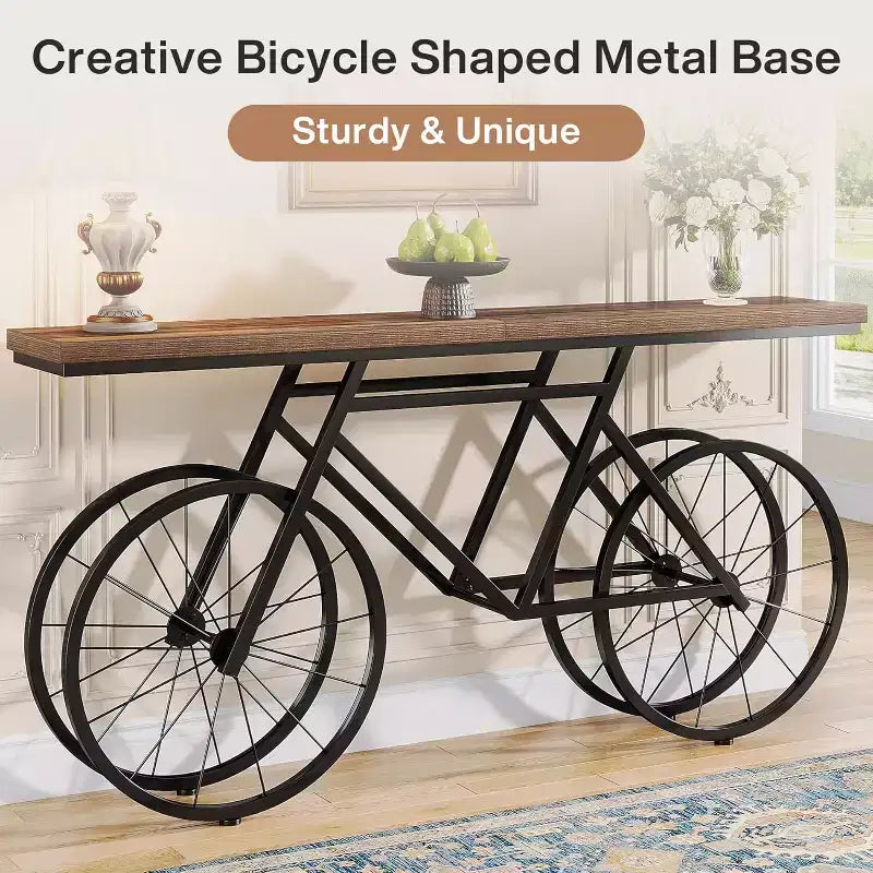 Tribesigns 70.9-inch Narrow Console Table with Bicycle Metal Base, Long Sofa Table Behind Couch for Living Room Entrance