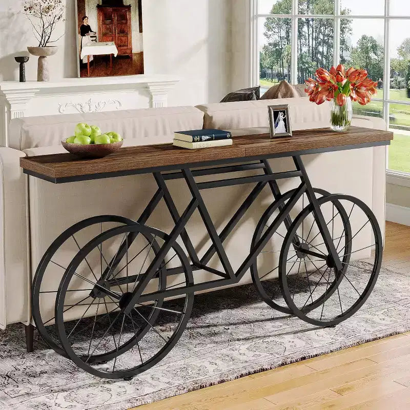 Tribesigns 70.9-inch Narrow Console Table with Bicycle Metal Base, Long Sofa Table Behind Couch for Living Room Entrance